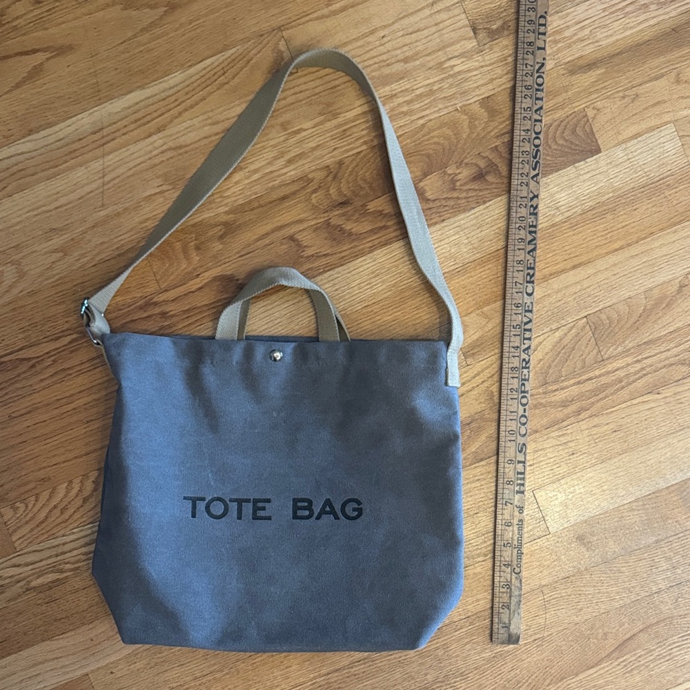 Classic Gray Tote Bag with Tan Straps - useful bag